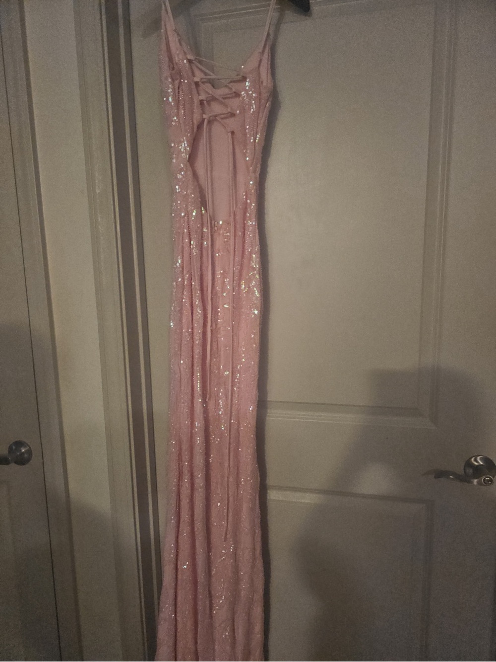 Windsor Pink Sequin Backless Lace-Up Evening Gown